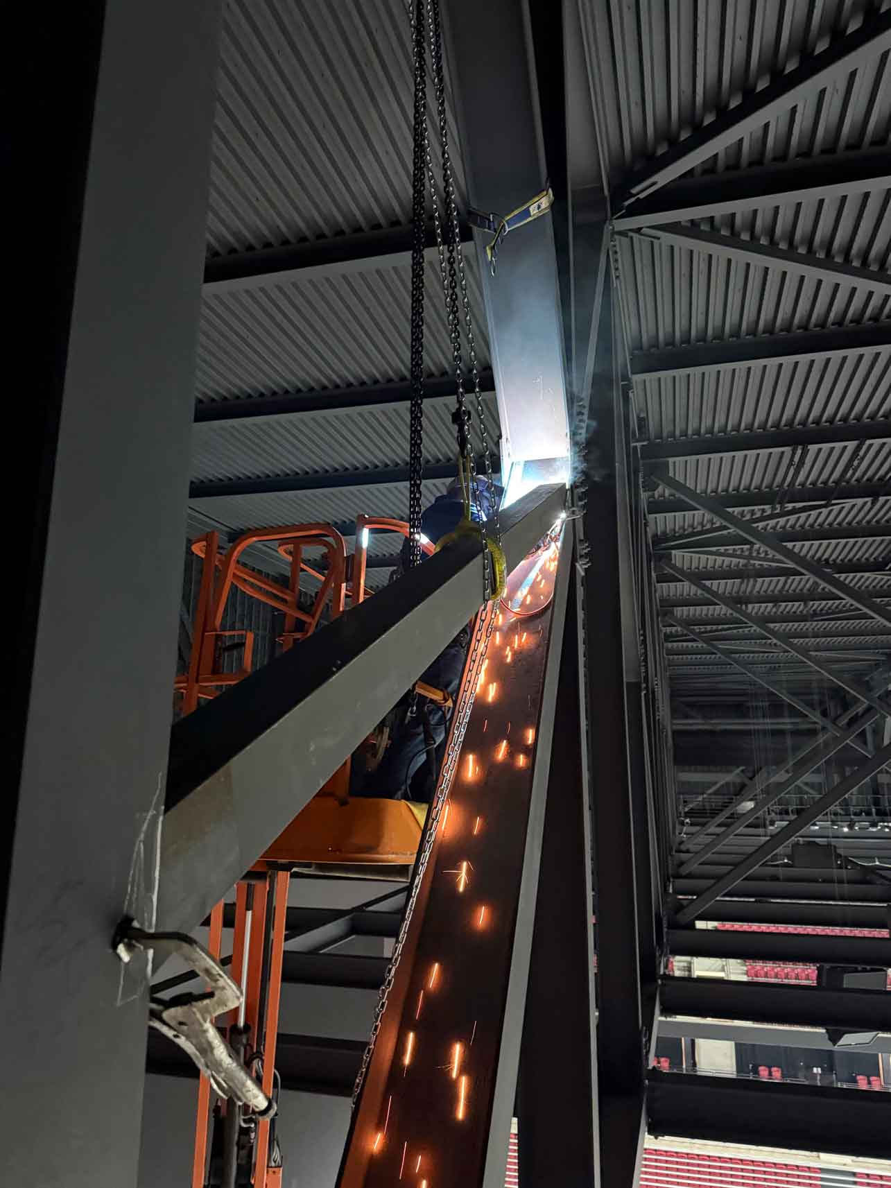 Steel framework being erected at the Front Bend EpiCenter construction site